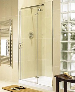 Image Allure 900 right hand inline hinged shower enclosure door and panel.