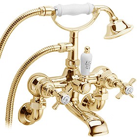 Deva Imperial Wall Mounted Bath Shower Mixer Tap With Shower Kit (Gold).