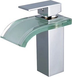 Hydra Glass Waterfall Basin Tap With Curved Spout (Chrome).