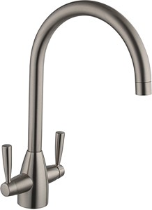 Hydra Mia Kitchen Tap With Twin Lever Controls (Brushed Steel).