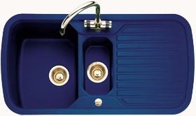 Rangemaster RangeStyle 1.5 Bowl Regal Blue Sink With Brass Tap & Waste.