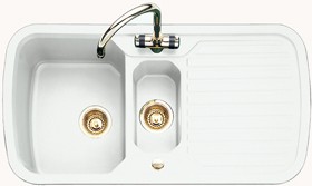 Rangemaster RangeStyle 1.5 Bowl White Sink With Brass Tap And Waste.
