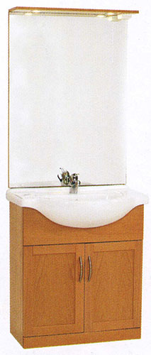 daVinci 750mm Beech Vanity Unit with ceramic basin, mirror and lights.