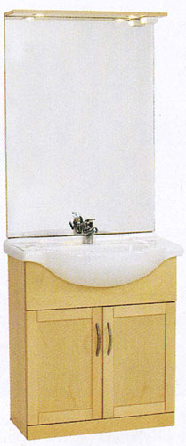 daVinci 750mm Maple Vanity Unit with ceramic basin, mirror and lights.