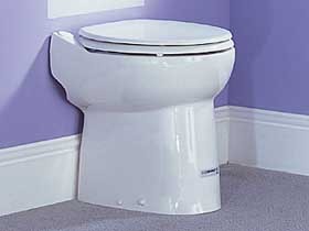 Saniflo Sanicompact cisternless ceramic WC with built-in macerator.