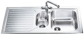 Smeg Sinks Cucina 1.5 Bowl Stainless Steel Kitchen Sink, Left Hand Drainer.