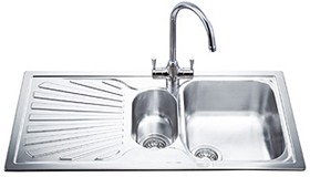 Smeg Sinks 1.5 Bowl Stainless Steel Inset Kitchen Sink With Left Hand Drainer.