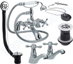 Viscount Mixer Pack (Large Handset) With Basin Taps and Wastes.