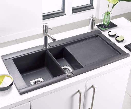Geo 1.5 bowl black composite kitchen sink, right handed. additional image