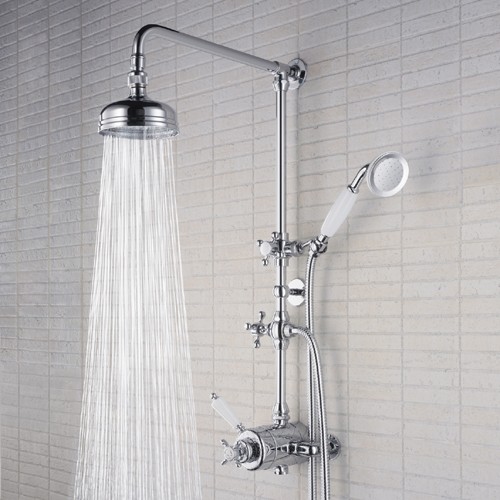 Traditional Thermostatic Shower Valve With Rigid Riser, Chrome. additional image