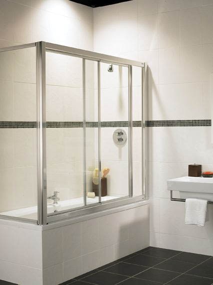 Coral Overbath sliding screen and end panel with chrome frame. additional image