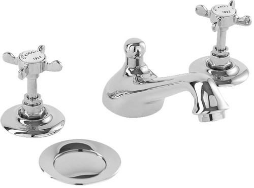 3 Hole Basin Mixer Tap With Pop Up Waste (Chrome). additional image