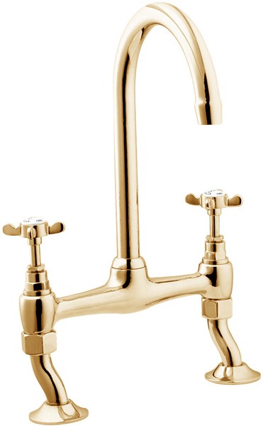 Bridge Sink Mixer Tap With Swivel Spout (Gold). additional image