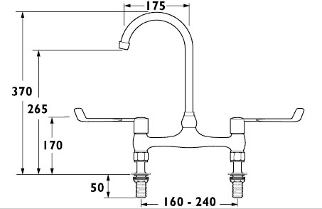 Lever Bridge Sink Tap, Adjustable centers, 6" Long Handles. additional image