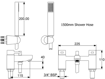 Bath Shower Mixer Tap With Shower Kit (Chrome). additional image
