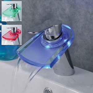 Glass Waterfall Basin Tap With LED lights (Chrome). additional image