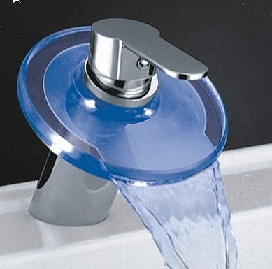 Round Glass Waterfall Basin Tap With LED lights (Chrome). additional image