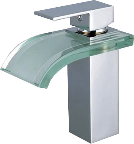Glass Waterfall Basin Tap With Curved Spout (Chrome). additional image