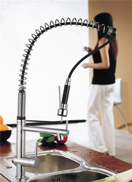 Professional tall kitchen tap with rinser and swivel spout. 750mm High. additional image
