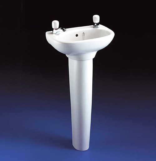 2 Tap Hole Cloakroom Basin And Pedestal. 450mm. additional image