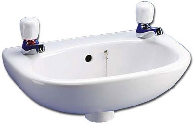 2 Tap Hole Wall Hung Basin With Hangers. 355mm. additional image