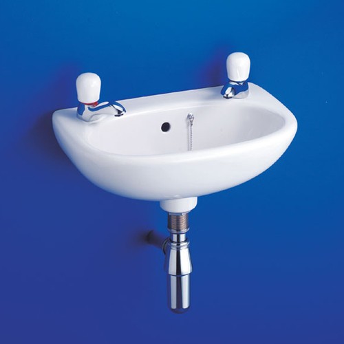 2 Tap Hole Wall Hung Basin With Hangers. 355mm. additional image