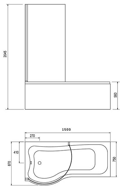Complete Shower Bath Suite With 2 Screens. (Left Hand). 1500x750mm. additional image