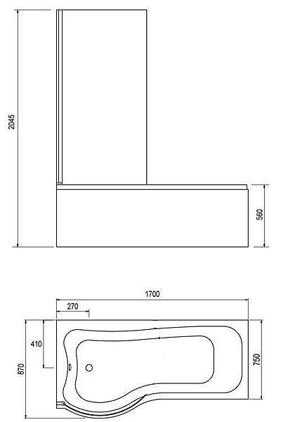 Complete Shower Bath (Right Hand). 1700x750mm. additional image