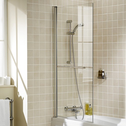 800x1500 Square Bath Screen With Towel Rail (Silver). additional image