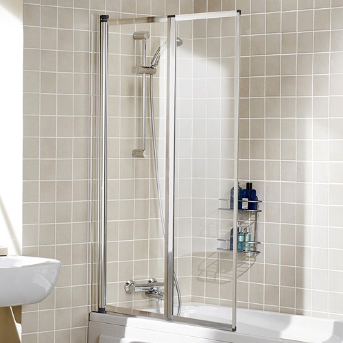 950x1400 Framed Bath Screen With 2 Folding Panels (Silver). additional image