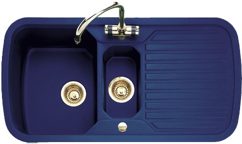 1.5 Bowl Regal Blue Sink With Brass Tap & Waste. additional image