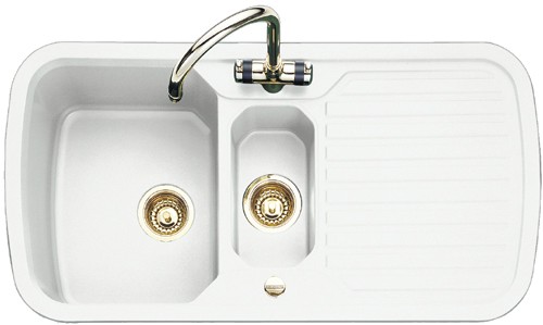 1.5 Bowl White Sink With Brass Tap And Waste. additional image