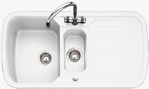 1.5 Bowl White Sink With Chrome Tap And Waste. additional image