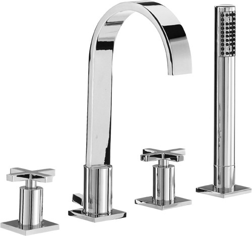 4 Tap Hole Bath Shower Mixer Tap With Shower Kit (Chrome). additional image