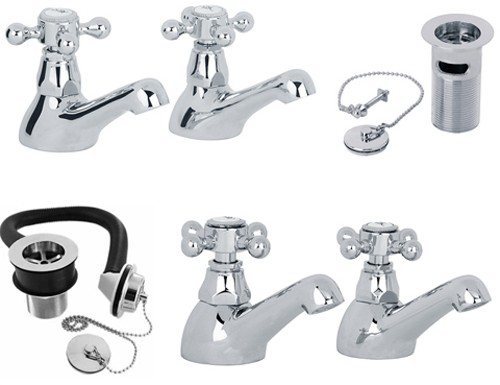 Basin & Bath Tap Pack With Wastes (Chrome). additional image