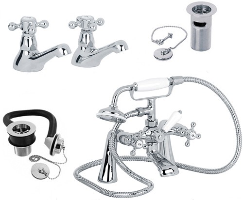 Basin & Bath Shower Mixer Tap Pack With Wastes. additional image