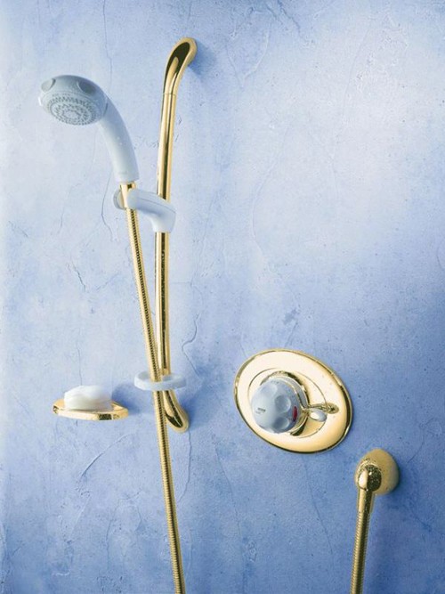 Concealed Thermostatic Shower Kit & Slide Rail in White & Gold. additional image