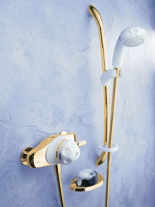 Exposed Thermostatic Shower Kit & Slide Rail, Gold & White. additional image