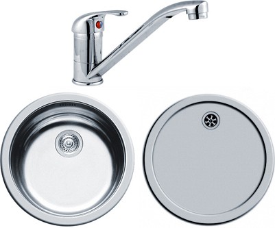Round Kitchen Sink, Drainer & Tap With Wastes. 450mm Diameter. additional image