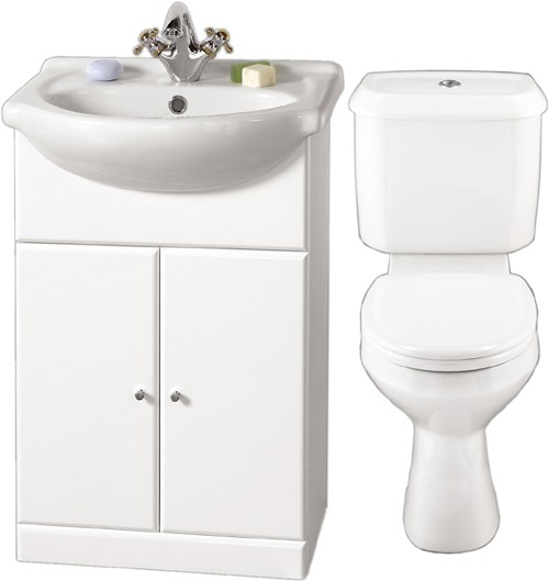 White 550mm Vanity Suite With Vanity Unit, Basin, Toilet & Seat. additional image
