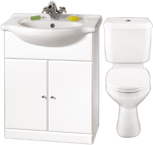 White 650mm Vanity Suite With Vanity Unit, Basin, Toilet & Seat. additional image