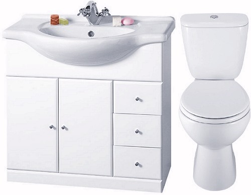 4 Piece 850mm Bathroom Vanity Suite with WC, Cistern, Vanity, Basin. additional image