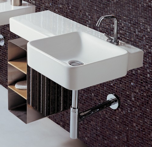 1 Tap Hole Long Square Wall Hung Basin With Unit. 820 x 500mm. additional image
