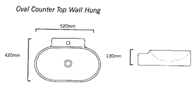1 Tap Hole Oval Wall Hung Basin. 520 x 420mm. additional image