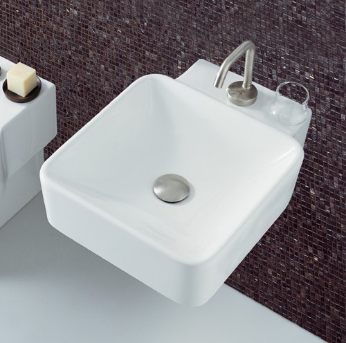 1 Tap Hole Square Wall Hung Basin. 400 x 495mm. additional image