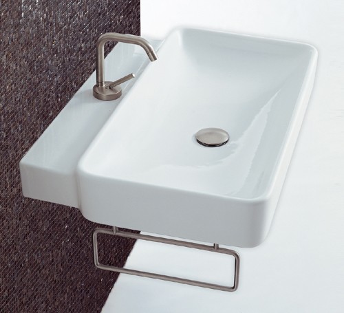1 Tap Hole Rectangle Wall Hung Basin With Rail. 690x500mm. additional image