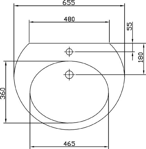 Basin & Pedestal (1 Tap Hole).  Size 655x510mm. additional image