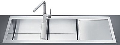 2.0 Bowl Stainless Steel Flush Fit Sink, Right Hand Drainer. additional image