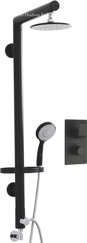 Twin Thermostatic Shower Valve & Rigid Riser Set (Black). additional image