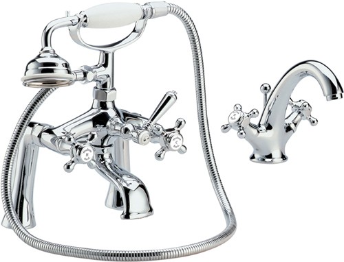 Basin & Bath Shower Mixer Tap Set With Cross Heads. additional image